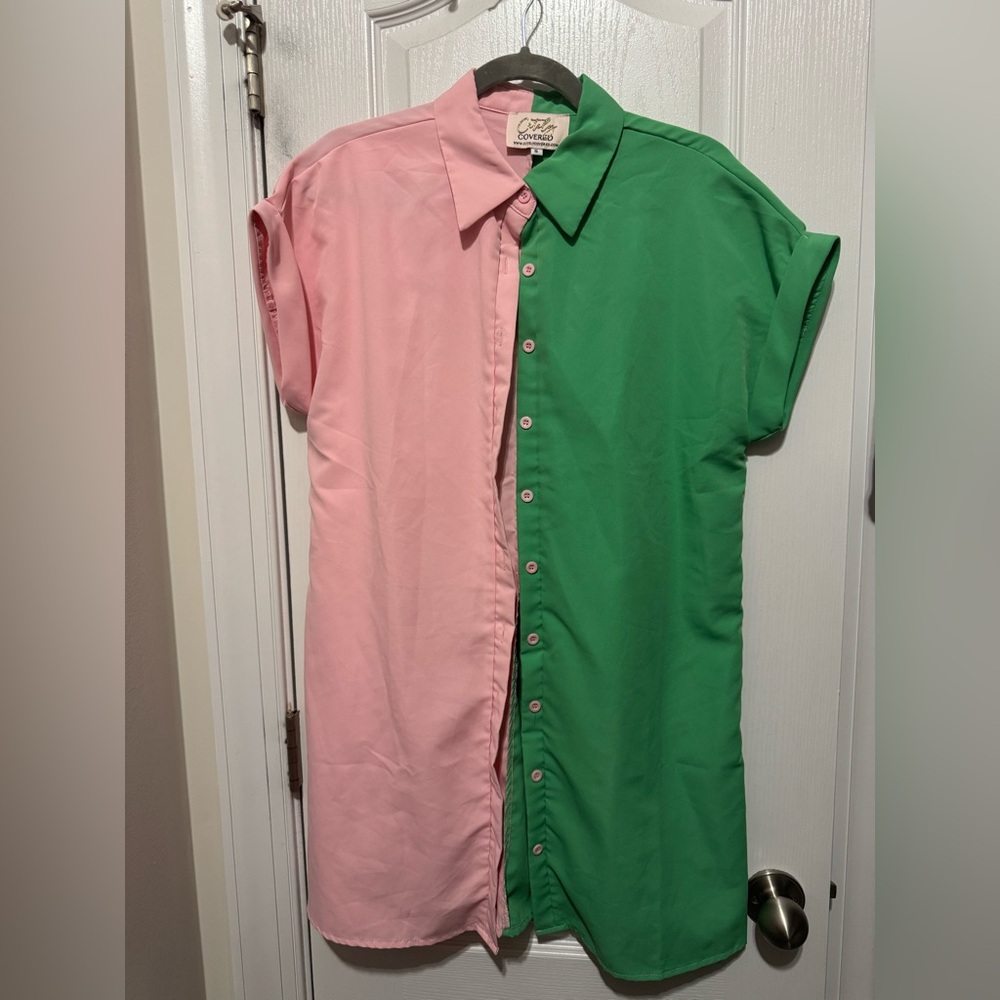 NWOT Cutely Covered Half & Half Color Block Shirt Dress